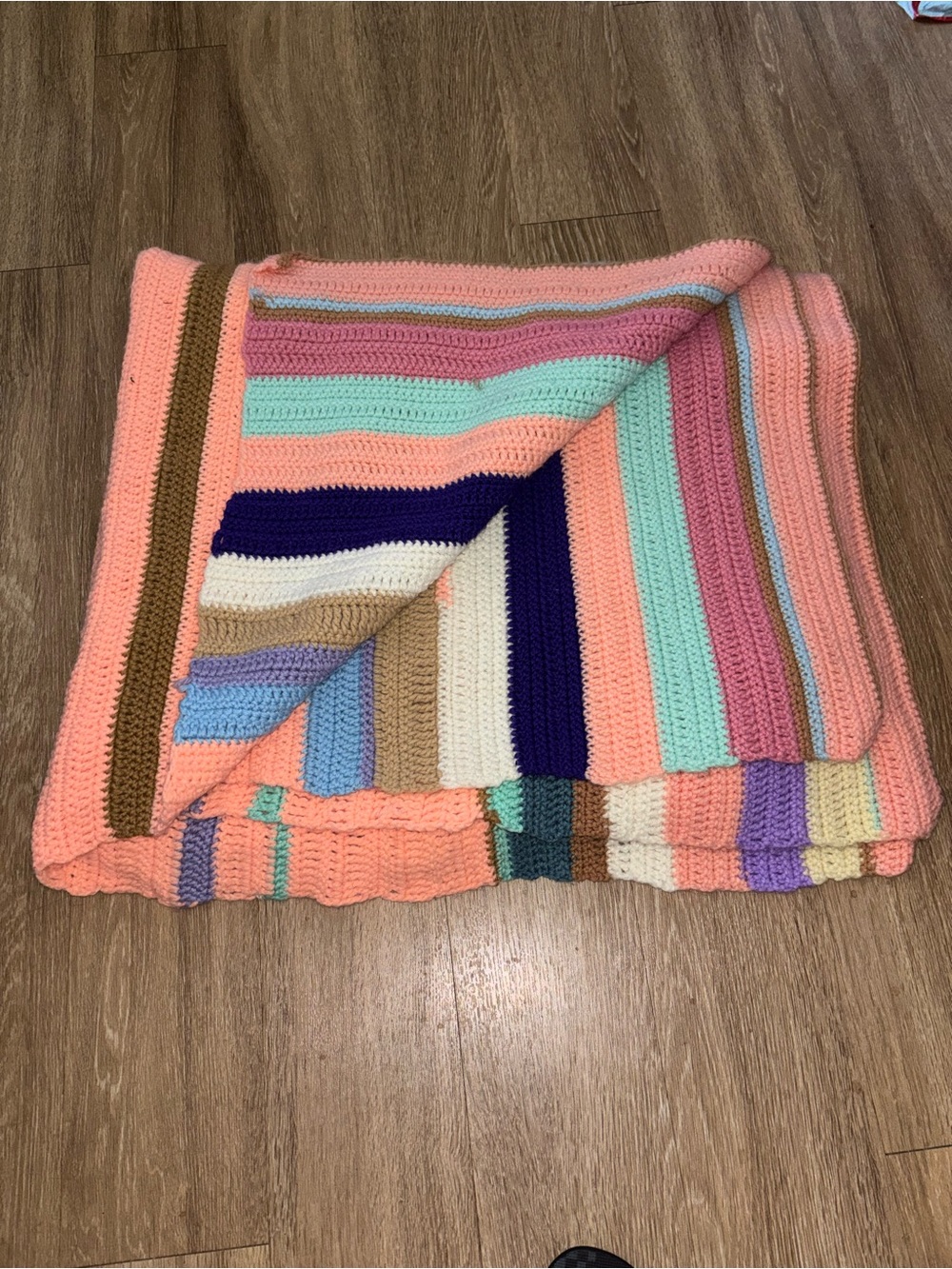 Afghan Throw Blanket Pastel Striped Boho 90x53 Large A78